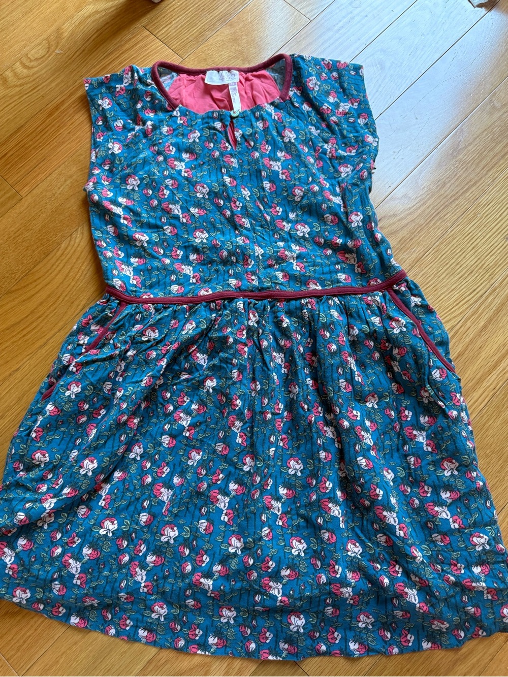 Matilda Jane Teal Floral Dress with Pink Trim